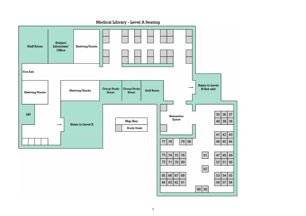 A map showing bookable study spaces in the